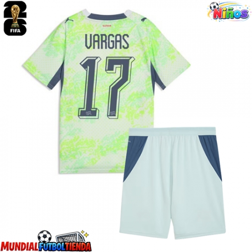 Camiseta Suiza Ruben Vargas #17 Segunda Equipación Replica Mundial 2026 para niños mangas cortas (+ Pantalones cortos)